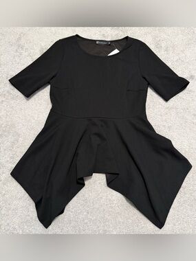 New York & Company Black Asymmetrical Peplum Dress